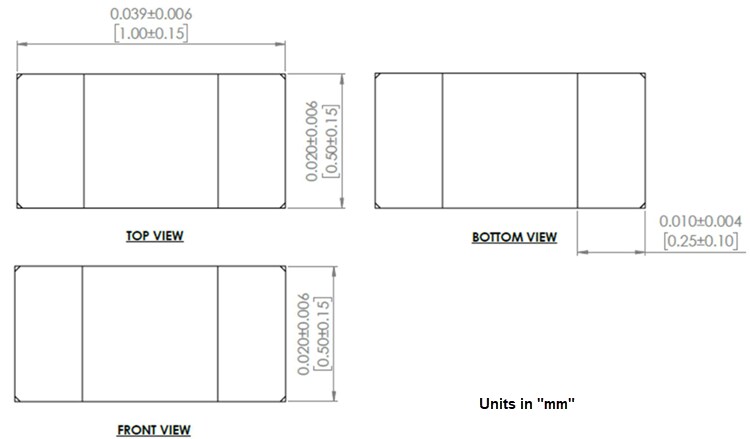 Mechanical Drawing - Abracon AIML-0402HP Power Inductors